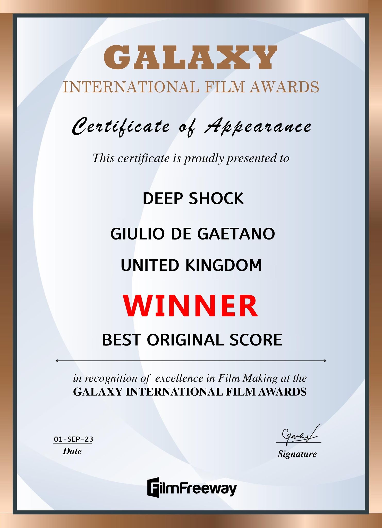 Galaxy International Film Festival 2023 - Best Original Score